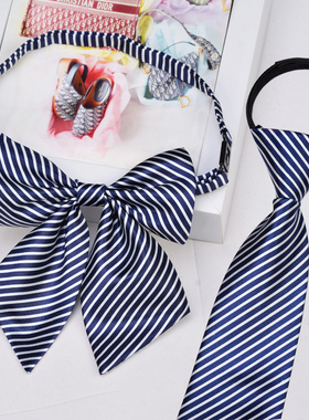 蓝色条纹女式小领带银行酒店经理男女同款裙花商务小领带领结领花