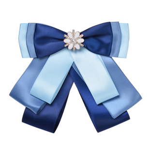 银行领花领结女头花套装工行建行邮政信用社员工职业装衬衣领蓝色