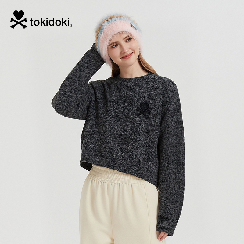 tokidoki2025冬季新款截短圆领羊毛衫女款时尚百搭短款打底上衣