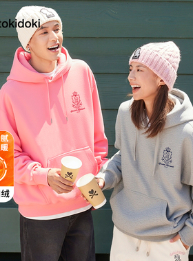 tokidoki淘奇多奇徽章绣花连帽卫衣加绒2024新款秋冬男女同款情侣