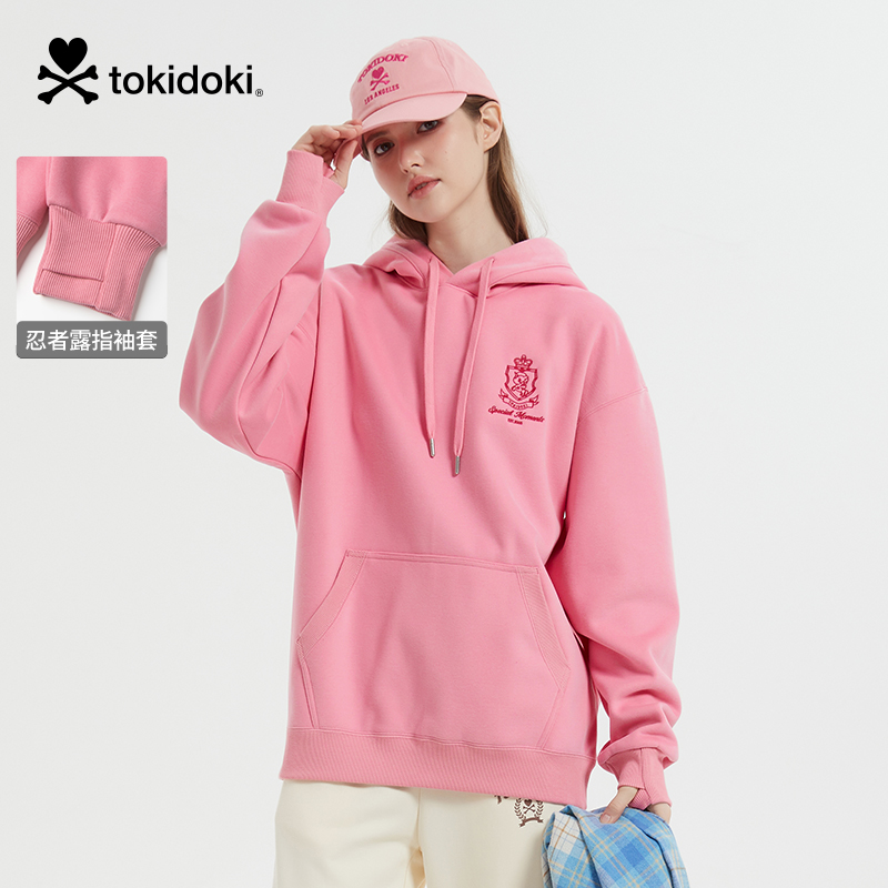 tokidoki淘奇多奇徽章绣花连帽卫衣加绒2024新款秋冬男女同款情侣