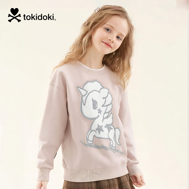 tokidoki淘奇多奇趣味卡通IP绣花贴布童装撞色双层领卫衣设计感