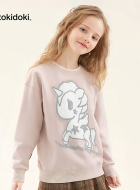 tokidoki淘奇多奇趣味卡通IP绣花贴布童装撞色双层领卫衣设计感