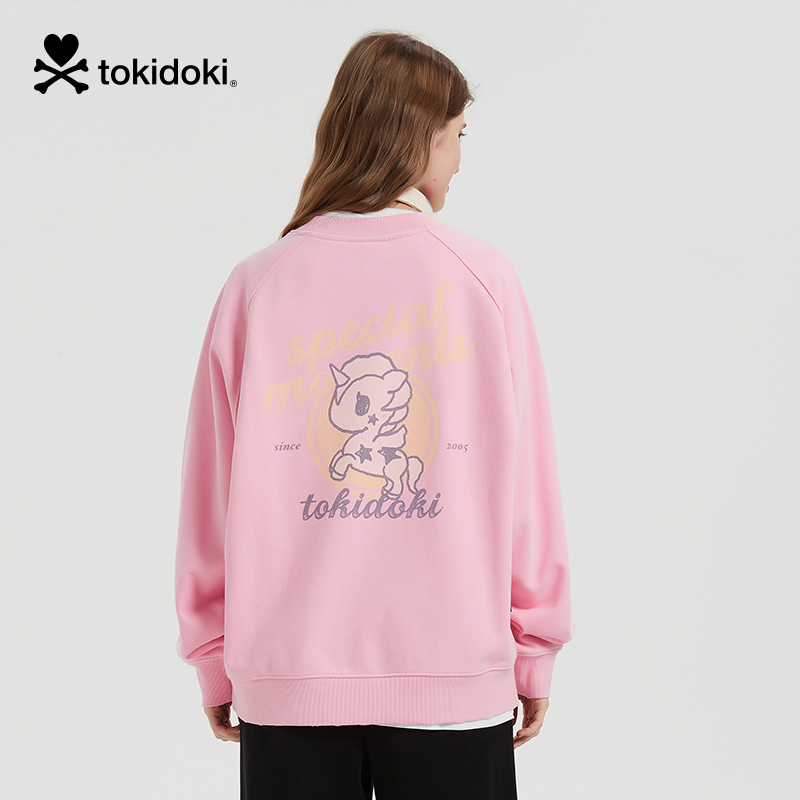 tokidoki淘奇多奇做旧印花水洗圆领卫衣轻绒2024新款秋冬男女同款