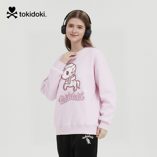 tokidoki2025冬季新款假两件撞色领卫衣男女同款情侣上衣亲子装