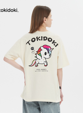 tokidoki可爱风独角兽字母印花短袖T恤夏季宽松纯棉休闲情侣上衣