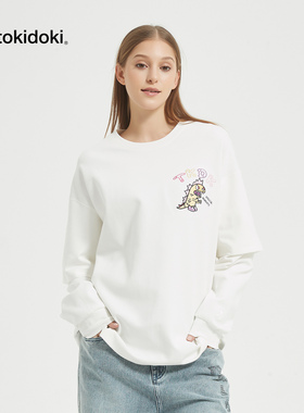 tokidoki2024春季新品假两件长袖t恤拼接上衣设计感宽松休闲上衣