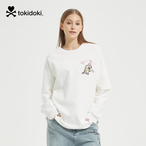 tokidoki长袖印绣花假两件T恤