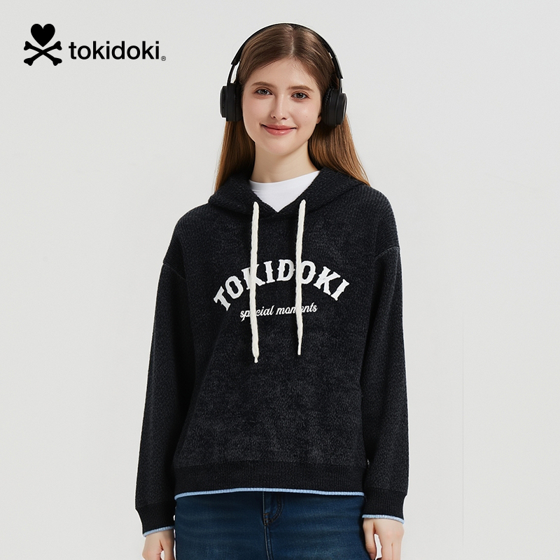 tokidoki2025冬季新款雪尼尔绣花连帽毛衫男女同款情侣上衣