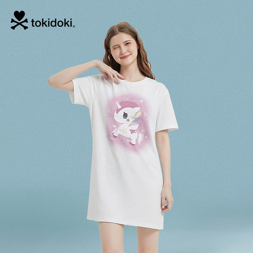 tokidoki夏季新款晕染印花针织短袖连衣裙女甜酷减龄卡通T恤裙