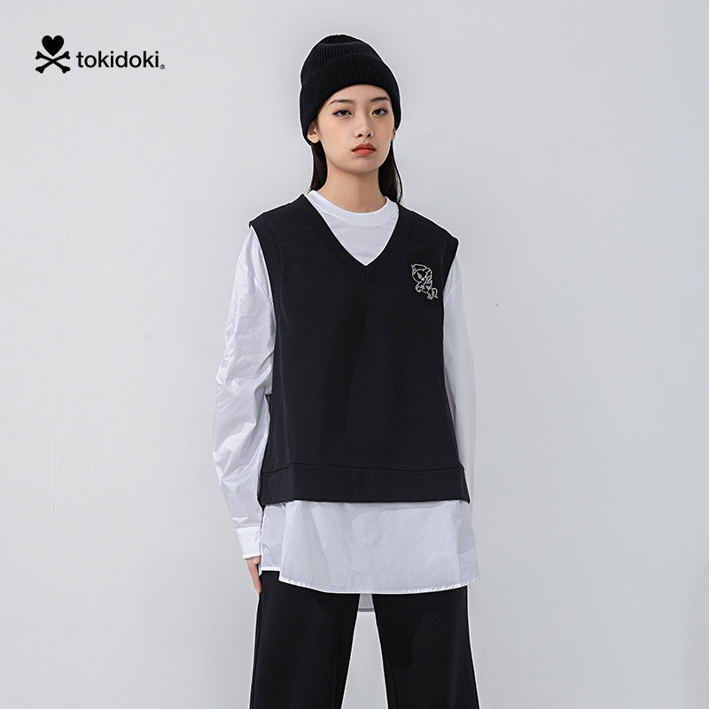 tokidoki衣服时尚学生青年潮流搭配女oversize梭织拼接卫衣jk女生