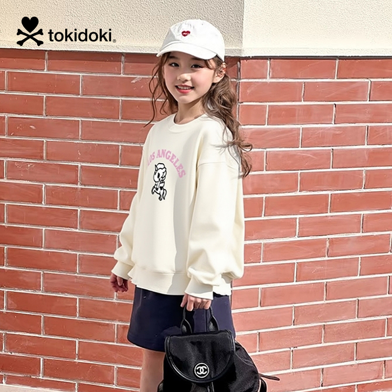 tokidoki2025冬季新款绣花圆领童装卫衣时尚百搭儿童款上衣