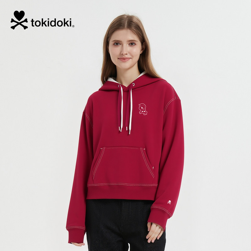 tokidoki2025冬季新款撞色明线带帽卫衣男女同款情侣上衣