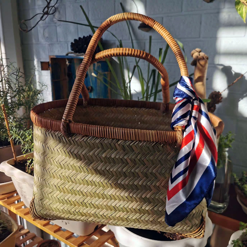 篮子手提式收买菜篮子编织天然竹
