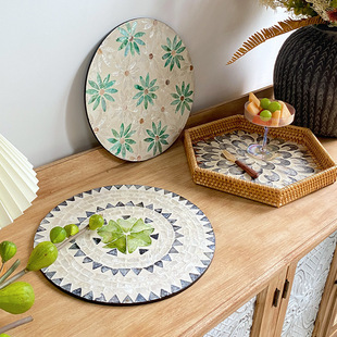 贝壳餐垫创意彩色收纳家用客厅咖啡隔热垫餐厅防热托盘中大号圆形