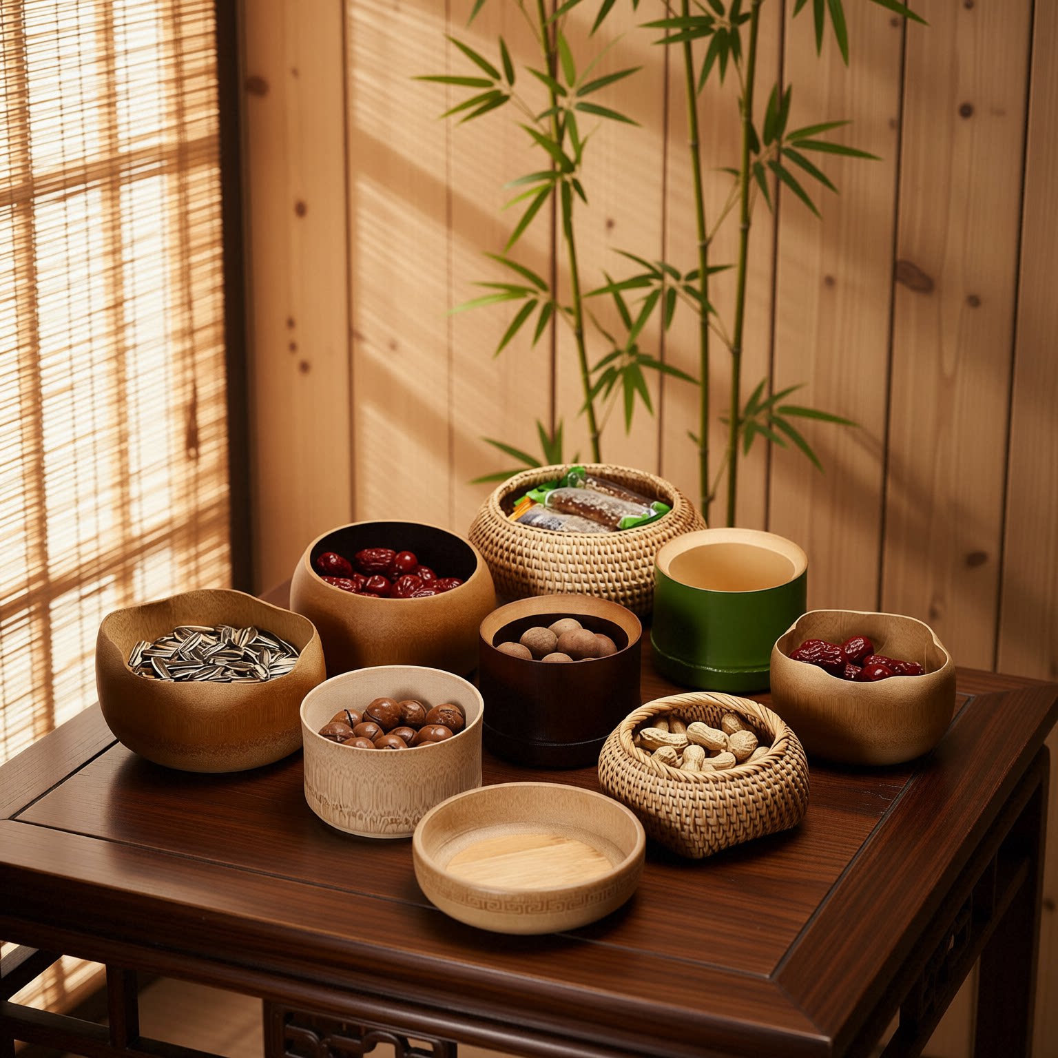 竹子制品茶点干果坚果糖果盒器皿零食点心成列异形实用复古商用盘