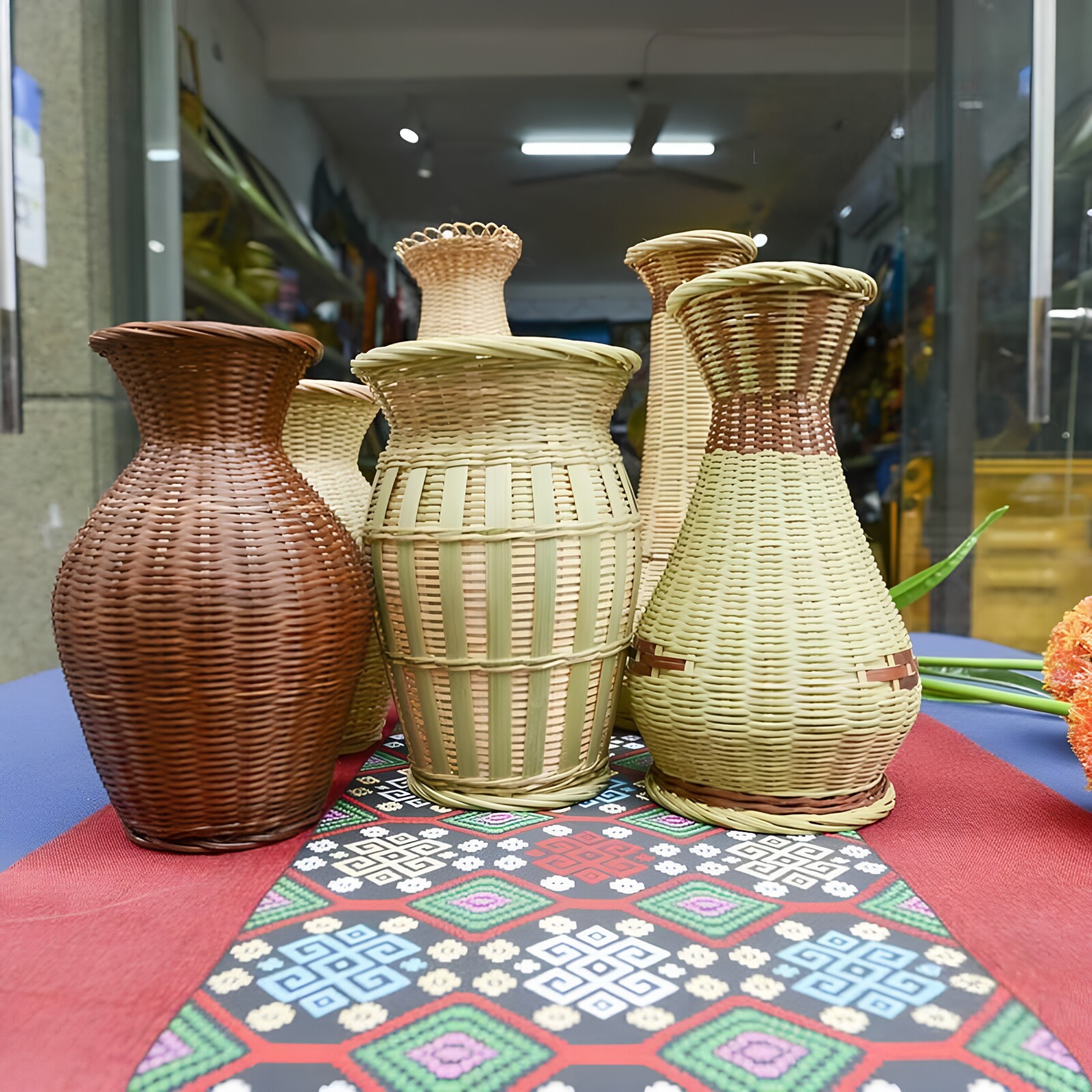 竹编制品手工花瓶客厅装饰品插花花器摆设中小号竹制精致复古台面