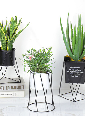 跨境北欧创意简约室内桌面花盆摆件家居装饰品铁艺花架铁皮桶大