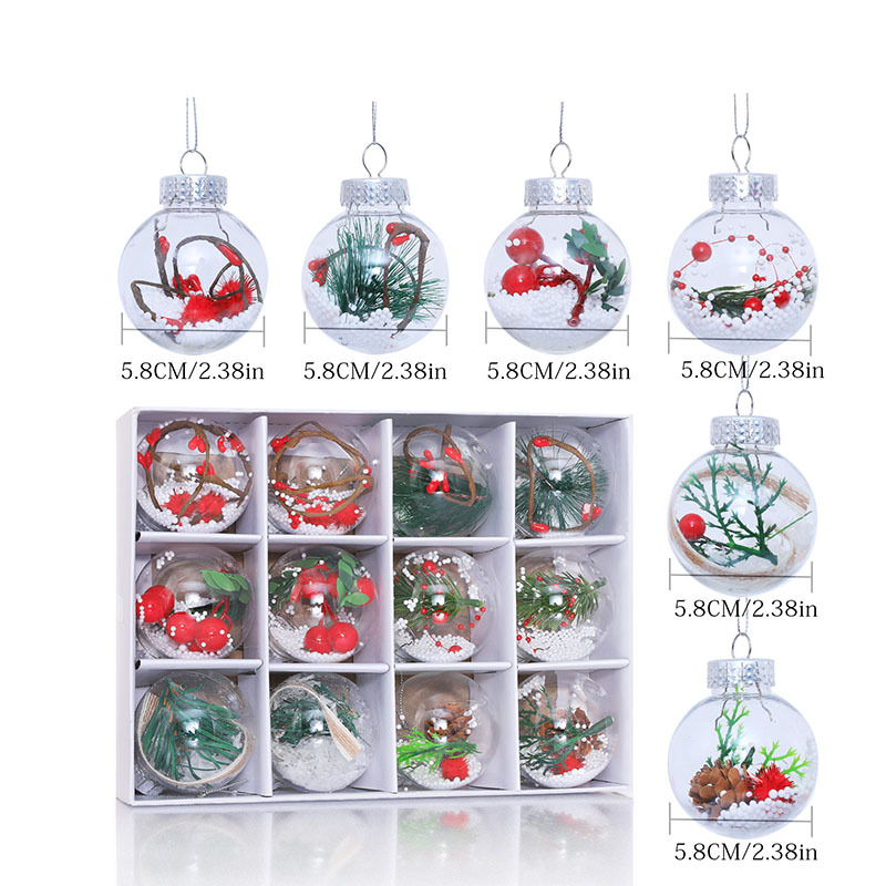 透明圣诞球礼盒装6cm/8cm12个 塑料空心球圣诞节装饰品圣诞树挂件