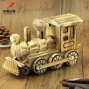 新款 小火车模型摆件仿真玩具木质火车头摆饰装 饰品工厂