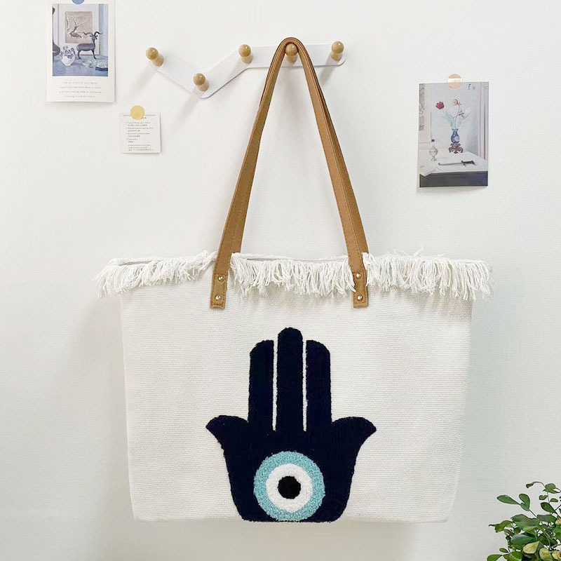 毛巾绣托特包 波西米亚帆布女包欧美跨境手提帆布包小众设计