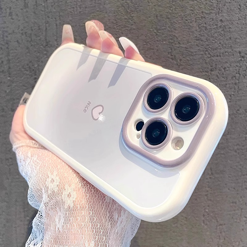 适用苹果15promax手机壳白色晕染爱心iPhone14pro彩绘新款13PM小清新个性12高级感女款15p硅胶简约防摔保护套