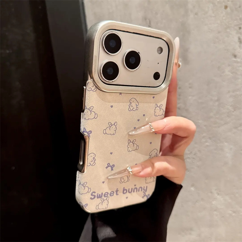 白色满屏兔子适用苹果17promax手机壳新款女iphone16高级感15plus创意14牛仔绒布13软11好看12p防摔air保护套