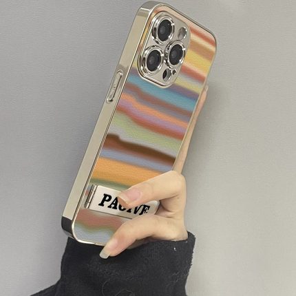 彩色条纹适用苹果16promax手机壳新款iphone15pro保护套简约14pro全包防摔13小羊皮高级感12个性16plus时尚女