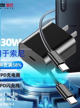 赢潜 适用sony索尼xperia/5 ii2代马克四充电器头30W快充xperia pro/1/2/3代双头type-c数据线插头套装