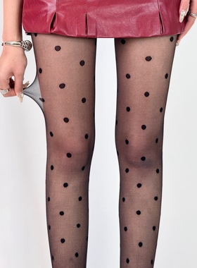 BON 复古大小波点丝袜个性纯欲风黑白圆点性感辣妹圆点连裤袜女