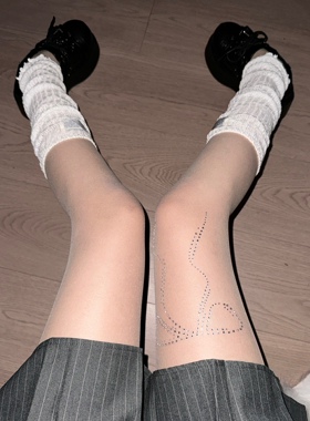 BON 少女小众蝴蝶结烫钻透肉丝袜纯欲辣妹薄款百搭任意剪连裤袜女