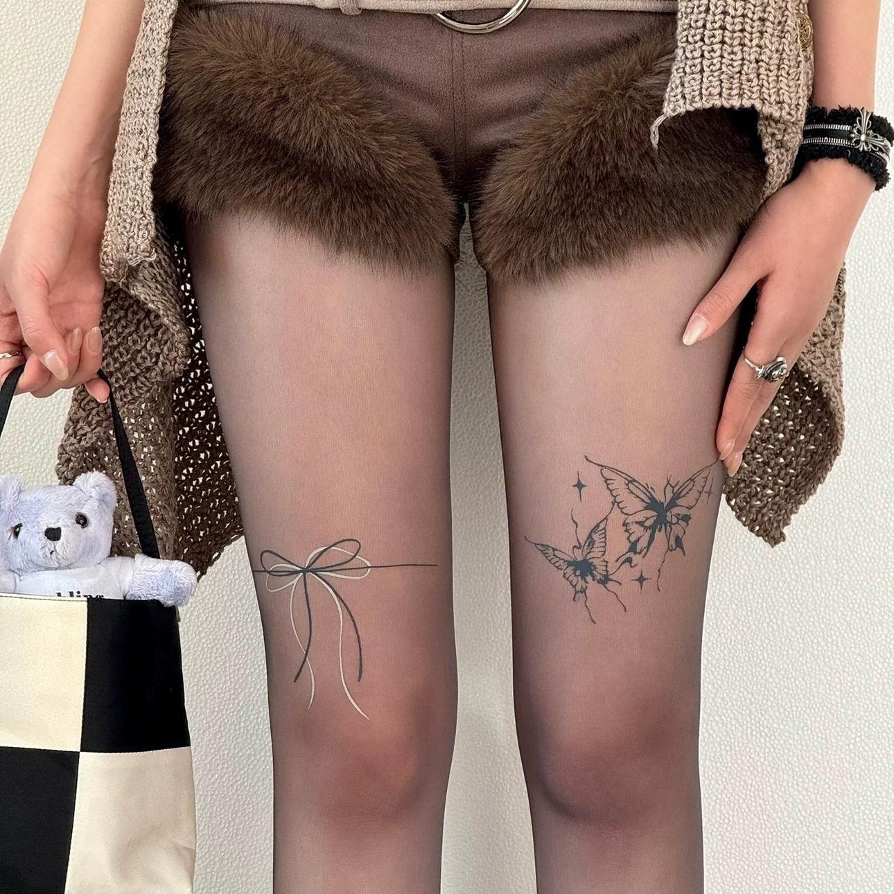 BON轻亚辣妹双影蝴蝶纹身黑丝