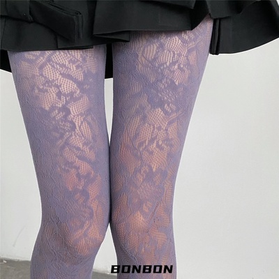BON 春夏小众彩色连裤袜盛开的鲜花纯色蕾丝网袜甜酷辣妹丝袜
