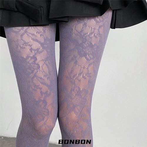 BON 春夏小众彩色连裤袜盛开的鲜花纯色蕾丝网袜甜酷辣妹丝袜