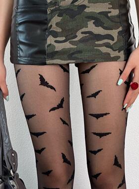 BON 亚文化暗黑风个性黑色蝙蝠丝袜万圣节y2k亚比哥特连裤袜薄款