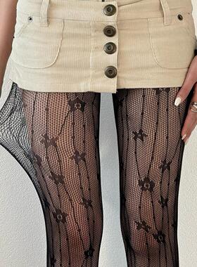 BON 古早轻亚辣妹网袜小花波点竖线条显瘦黑色千禧亚比y2k丝袜女