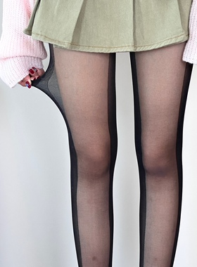 BON 暗黑风侧边竖条纹阴影丝袜拼接连裤袜纯欲美腿显瘦ins打底袜