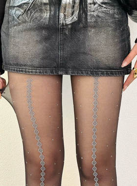 BON 美式复古灰色条纹黑丝性感纯欲波点提花辣妹打底袜波点丝袜女