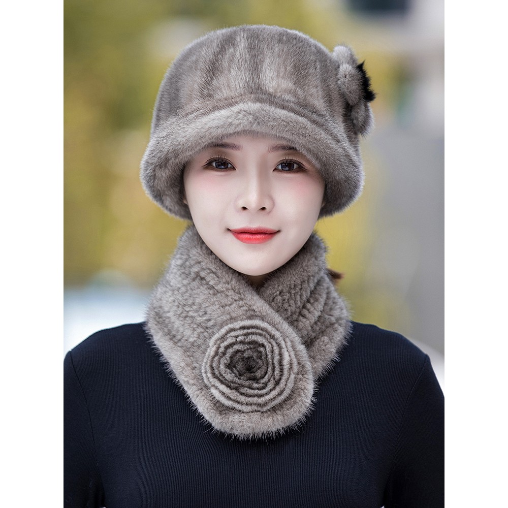 冬季仿水貂皮帽子女士中老年仿貂毛护耳帽保暖裘皮妈妈皮草帽新款