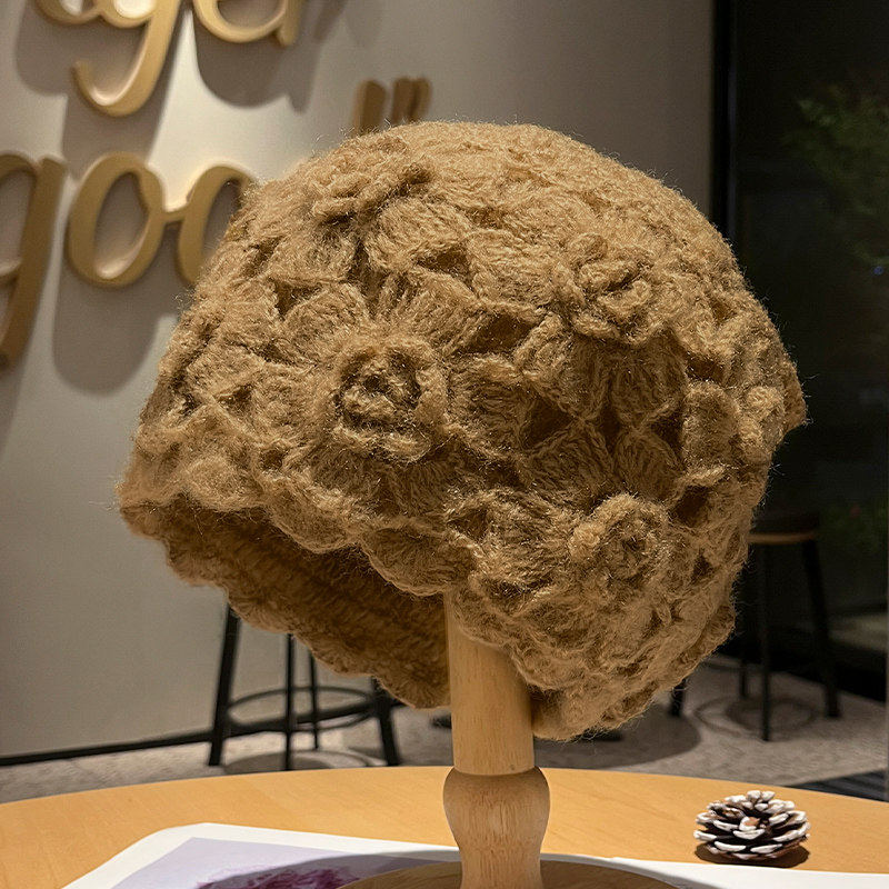 保暖针织帽子女冬季2025新款镂空女士遮白发包头手工钩花朵毛线帽,运动包/户外包/配件,运动帽,淘宝优惠券,粉丝福利购,淘宝优惠卷