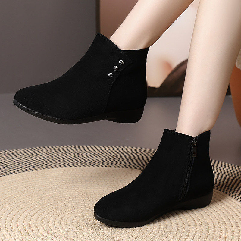 真皮平底圆头磨砂绒面靴子2026秋冬低跟妈妈翻毛皮加绒女短靴勃肯,女鞋,勃肯鞋/软木鞋,淘宝优惠券,粉丝福利购,淘宝优惠卷