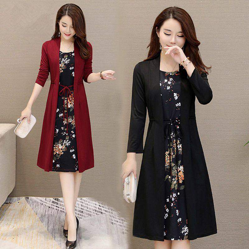 春秋妈妈装假两件套连衣裙女时尚大码中老年显瘦遮肚收腰打底裙子,女装/女士精品,大码半身裙,淘宝优惠券,粉丝福利购,淘宝优惠卷