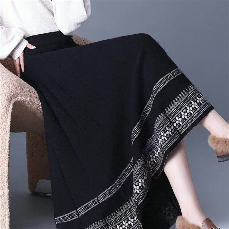 民族风加厚针织半身裙女新款秋冬中长款百褶裙高腰显瘦妈妈大摆裙,女装/女士精品,大码半身裙,淘宝优惠券,粉丝福利购,淘宝优惠卷