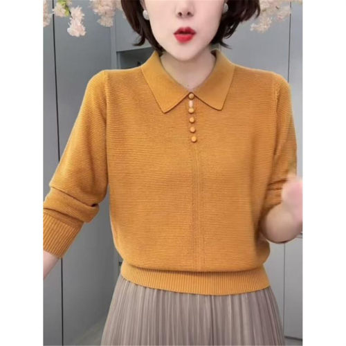 中年女装毛衣长袖翻领针织衫