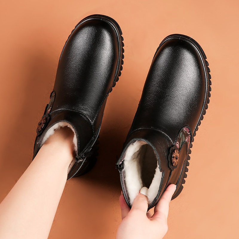 妈妈棉鞋冬季加绒保暖真皮中老年人防滑老人皮鞋女毛毛奶奶短靴子,女鞋,勃肯鞋/软木鞋,淘宝优惠券,粉丝福利购,淘宝优惠卷