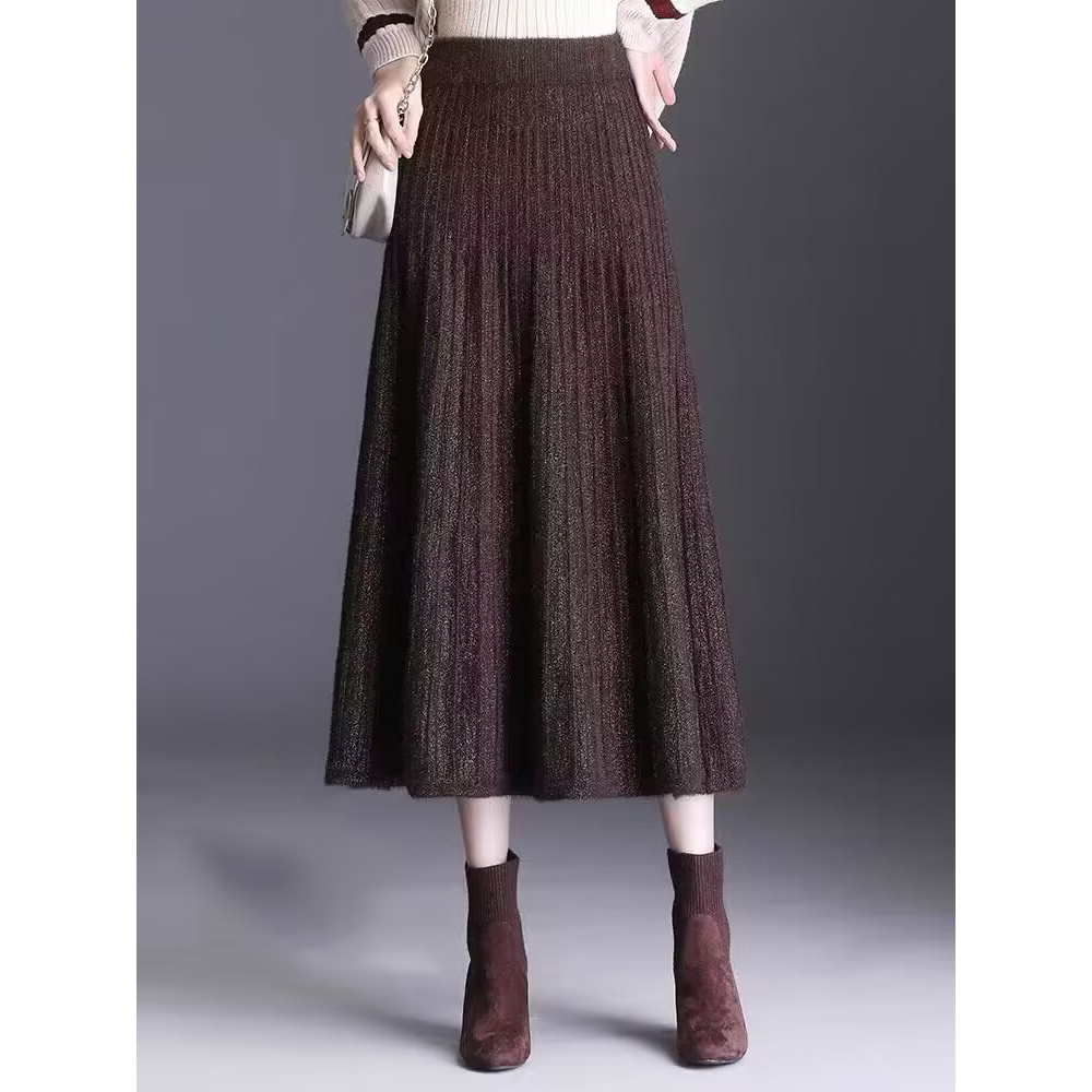 仿水貂绒针织裙秋冬半身裙2025