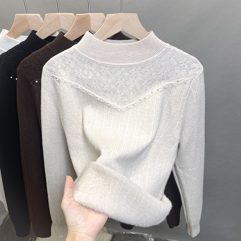 一体绒半高领毛衣女加绒厚打底衫