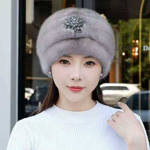中老年仿水貂绒帽子女冬加厚保暖妈妈款包头礼帽冬皮草时尚风雪帽