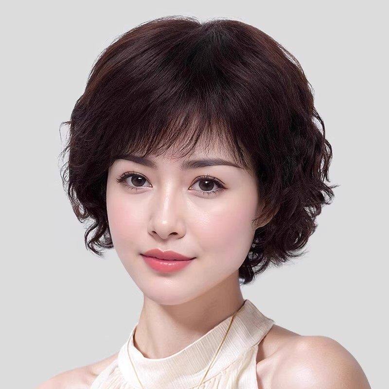 假发女短卷发真发丝中老年女士妈妈款化疗光头全头套整顶假发自然