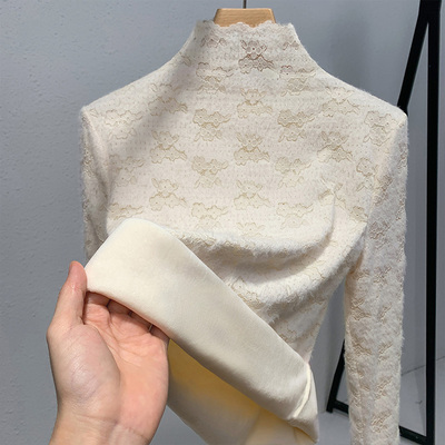 高级感内搭黑色蕾丝加绒打底衫